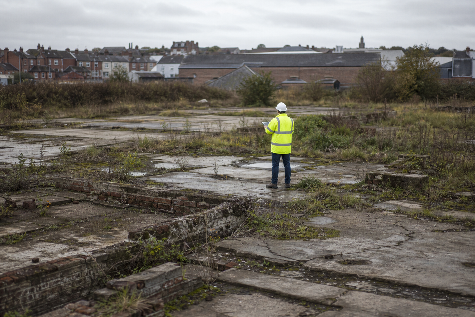 Brownfield Redevelopment Site Survey in Overcast UK Light