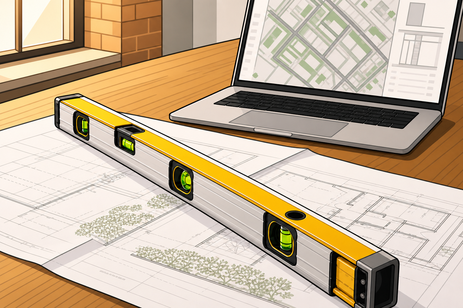 Cartoonized Architectural Plans on Desk-1