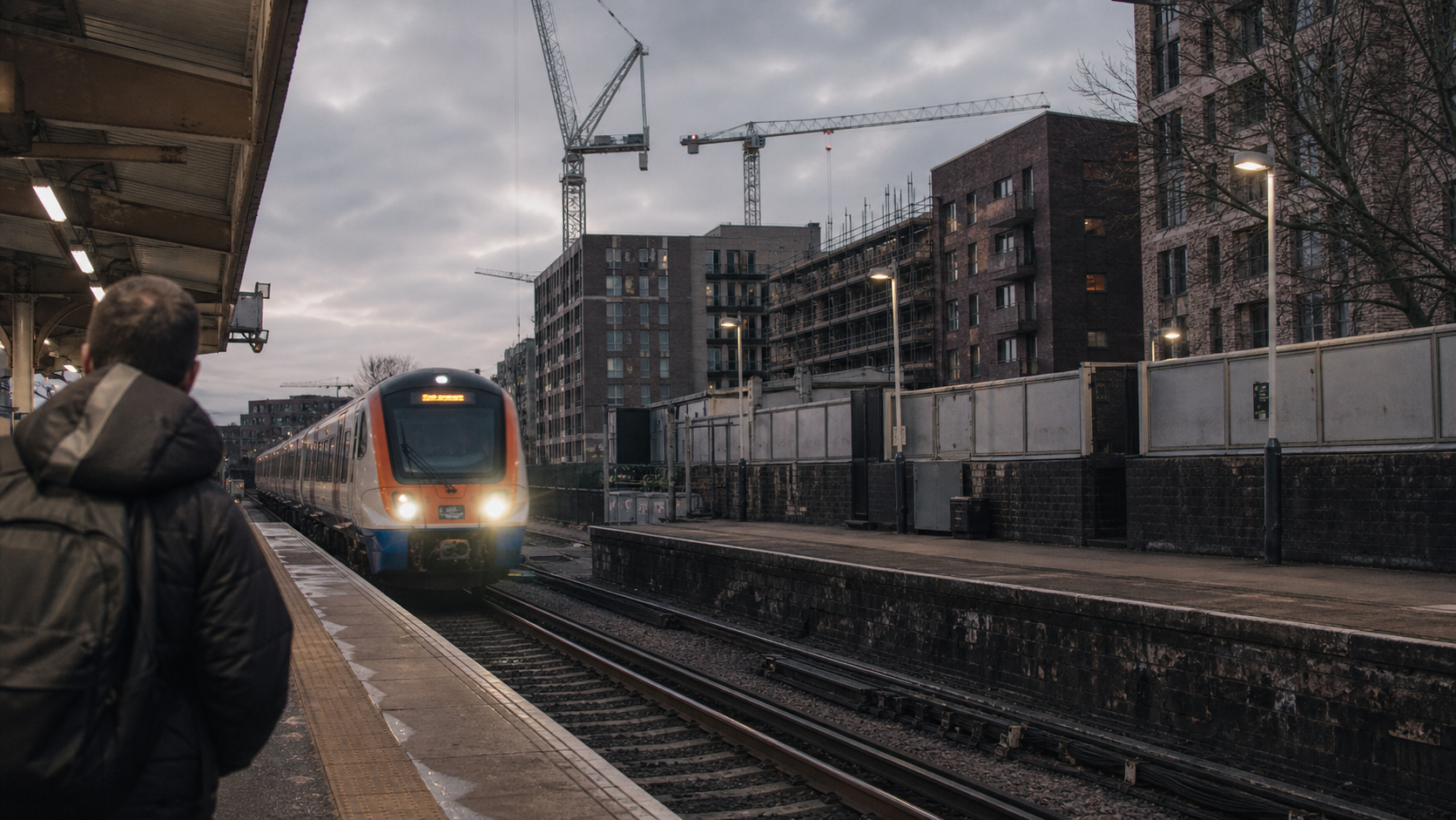 London Overground Train at Suburban Station Dusk