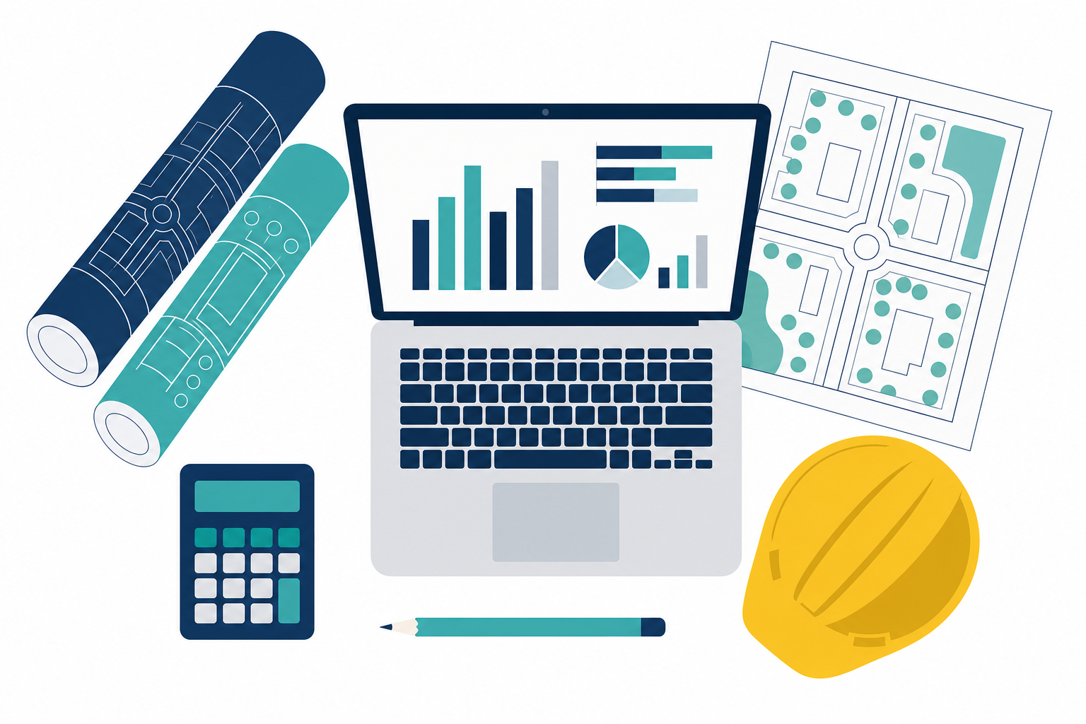 Property Developer Desk With Yellow Hard Hat