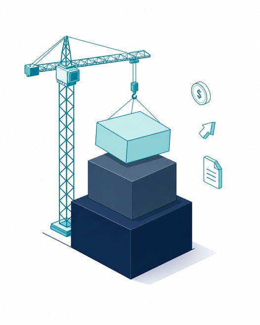 Tower Construction with Geometric Blocks and Teal Accents