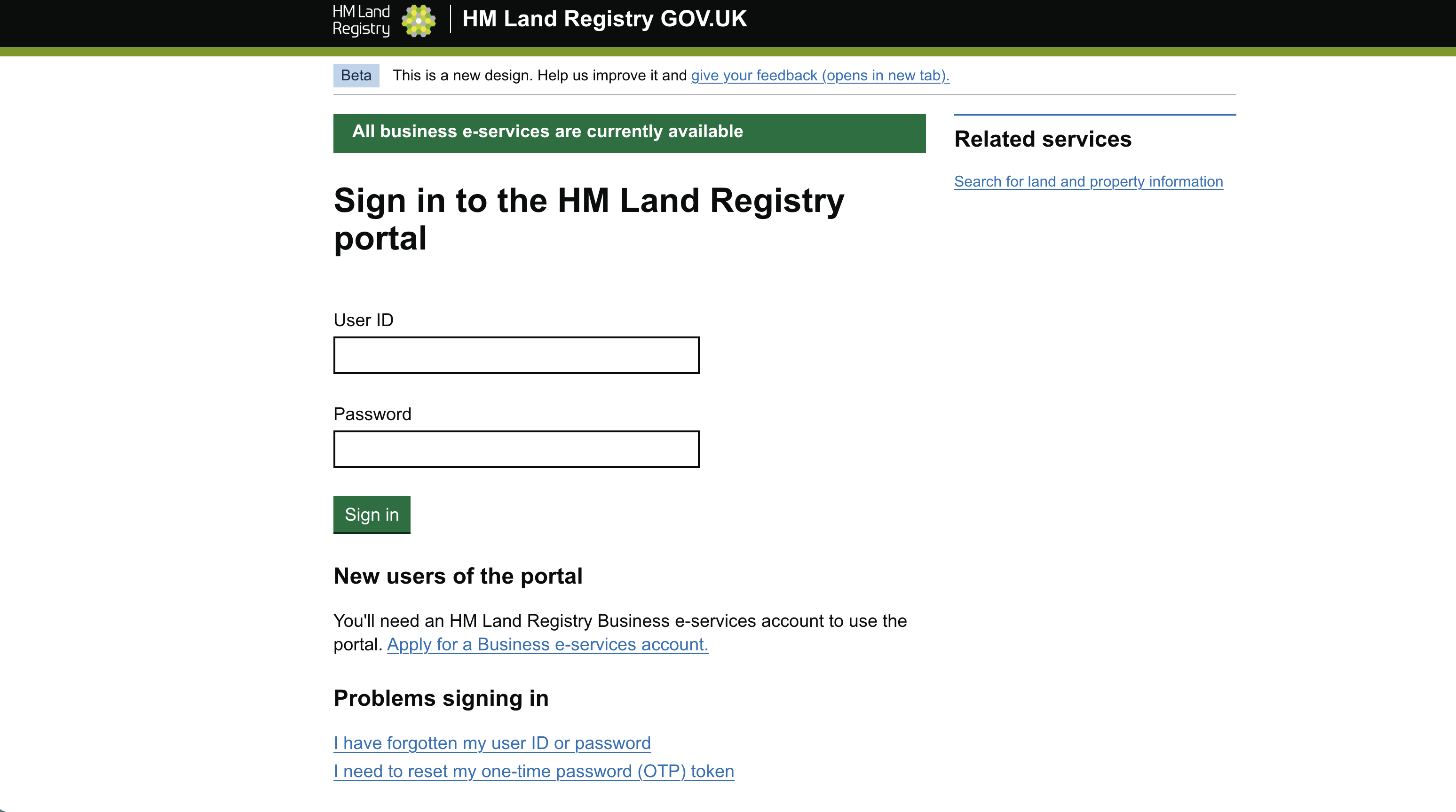 Land registry screenshot