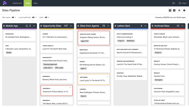 LandInsight – sites pipeline