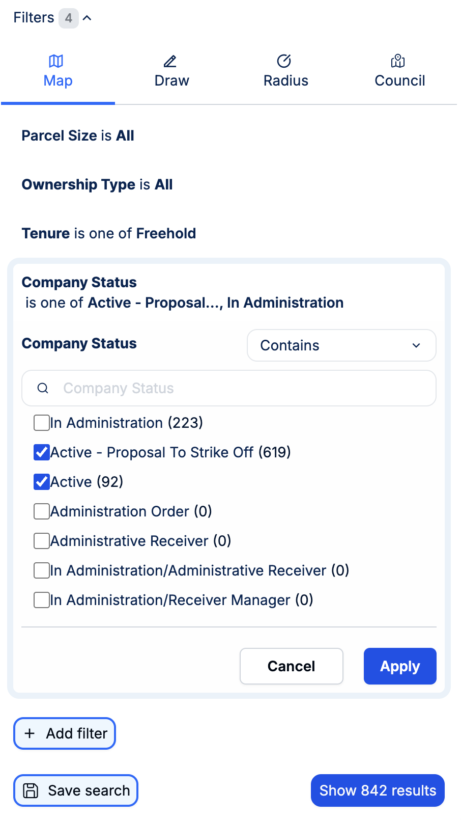 Live result count site sourcing screenshot