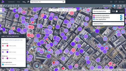 Screenshot of Planning application data in LandInsight