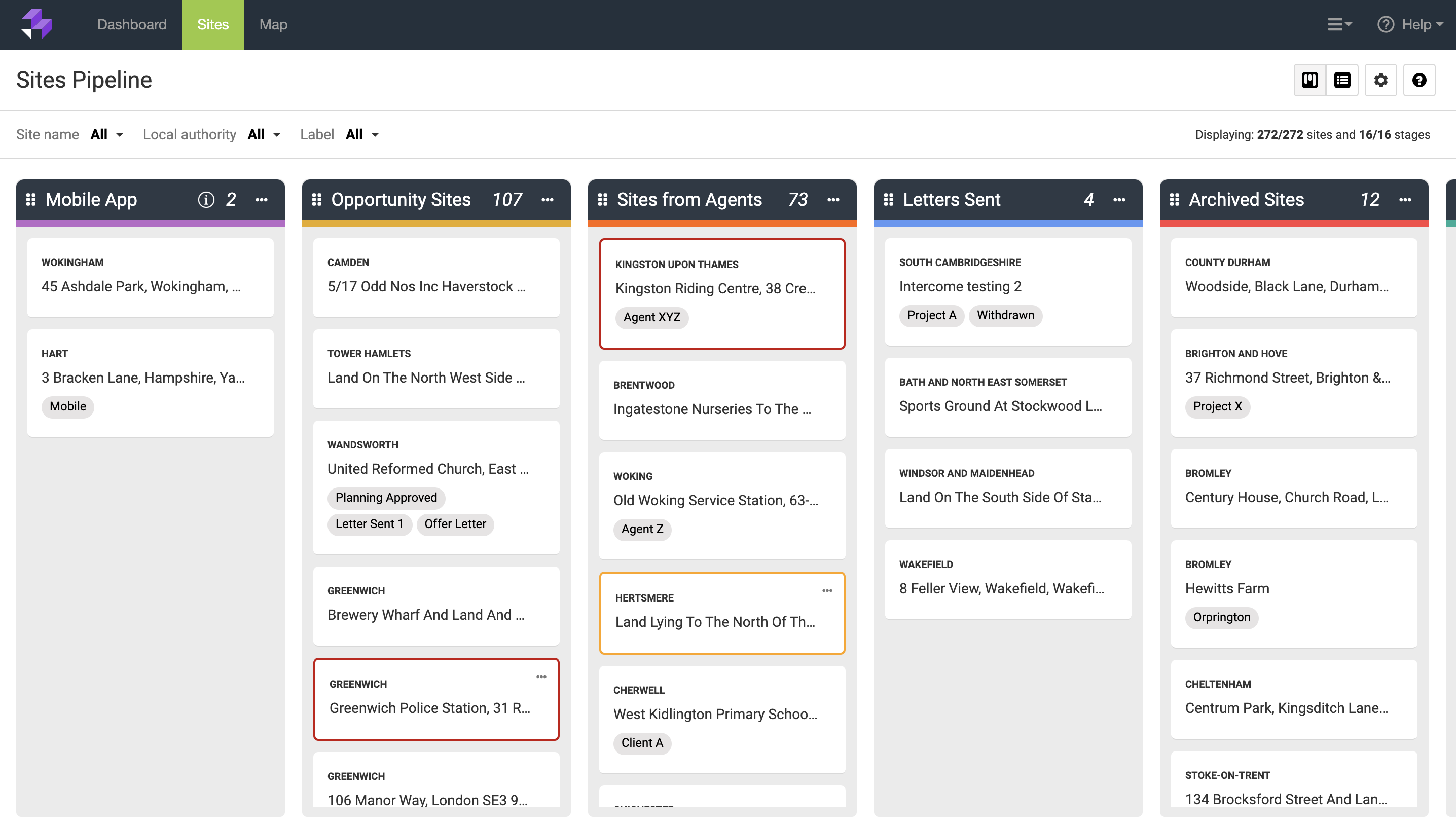 Sites pipeline