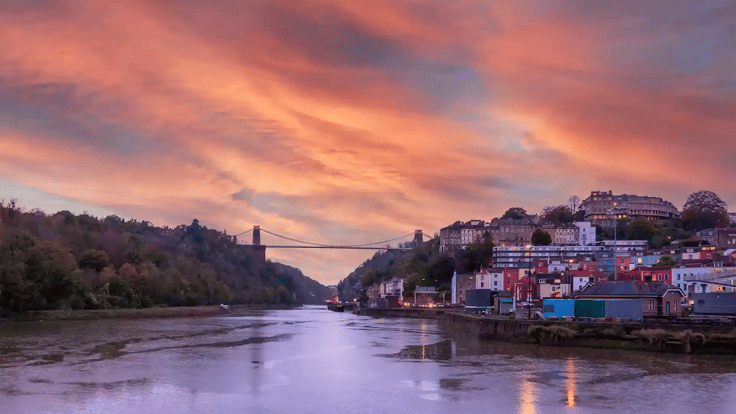 Clifton suspension bridge and river view