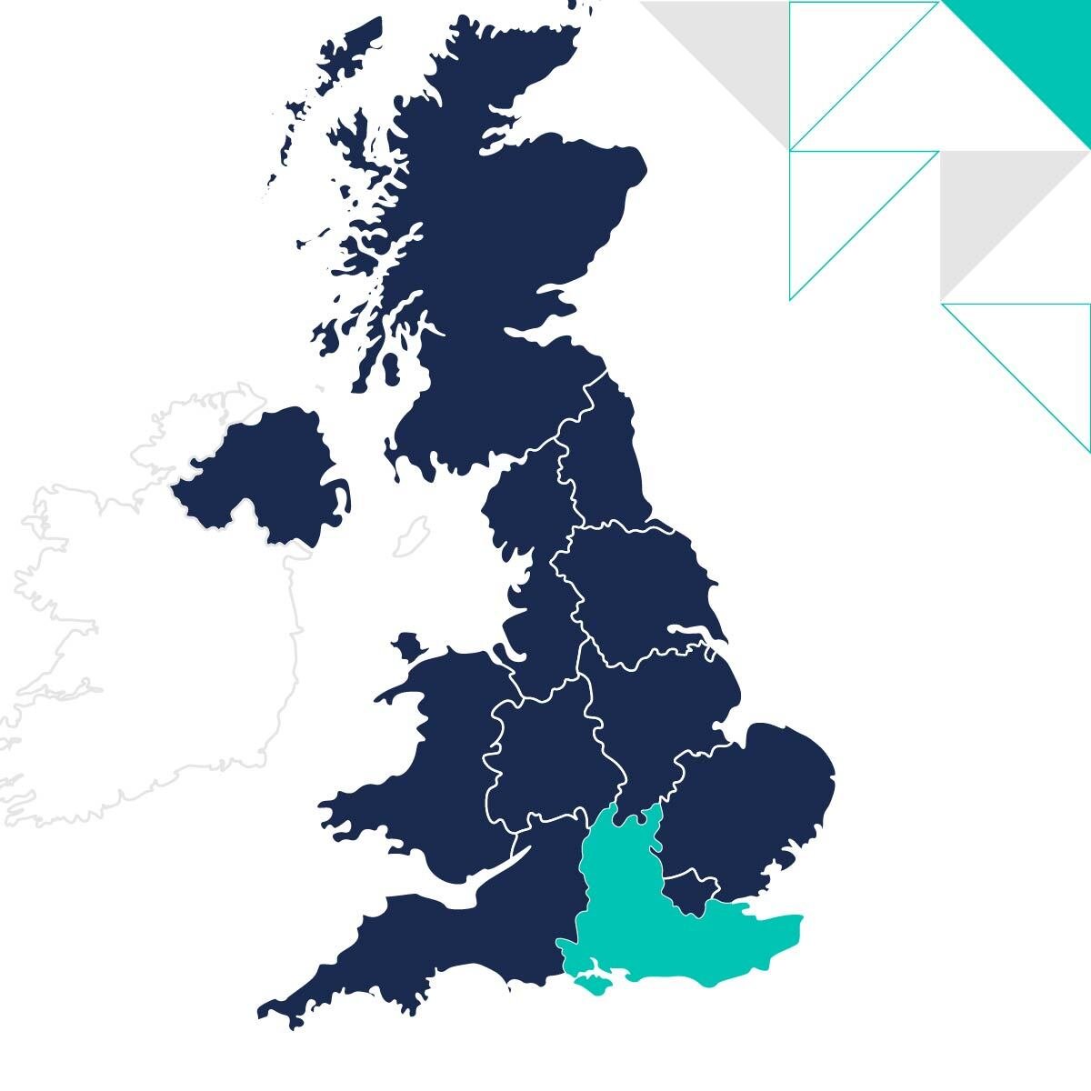 UK MAP, with south east highlighted